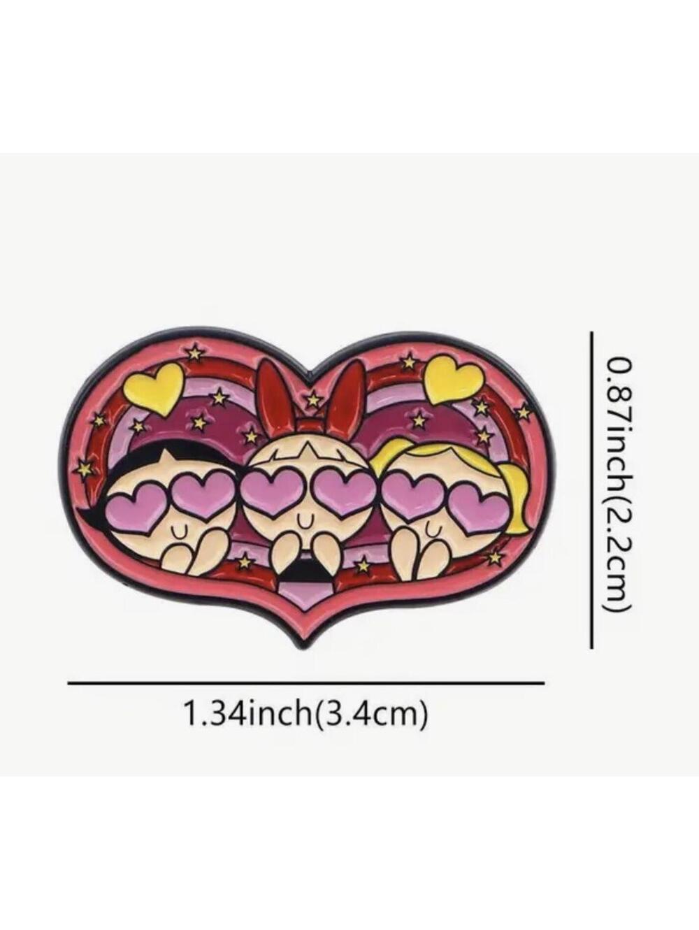 Pin - Powerpuff Girls, Kawaii Cartoon Heart Eyes, Gift- Cute Anime 90s Nostalgia - Picture 3 of 3